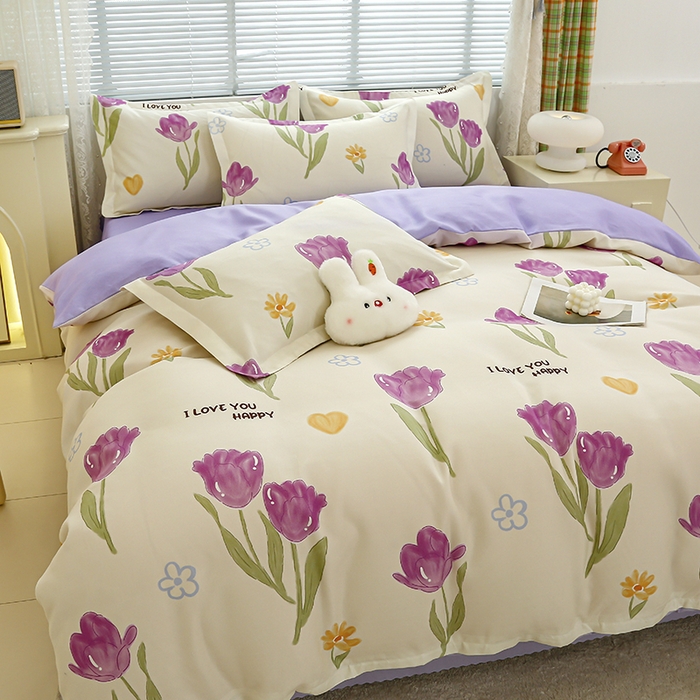 91家纺网 家纺一手货源 找家纺 友承 2025新款亲肤磨毛植物羊绒印花四件套 花之韵