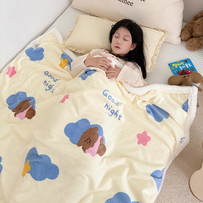 91家纺网 家纺一手货源 找家纺 大元 2025新款牛奶绒羊羔绒毛毯 安睡熊