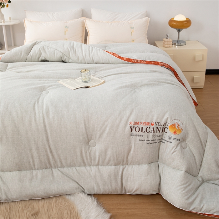 91家纺网 家纺一手货源 找家纺 爱来伊家纺 2024新款火山绒大豆被立体边大豆纤维冬被被子被芯春秋被 火山绒大豆被-卡其