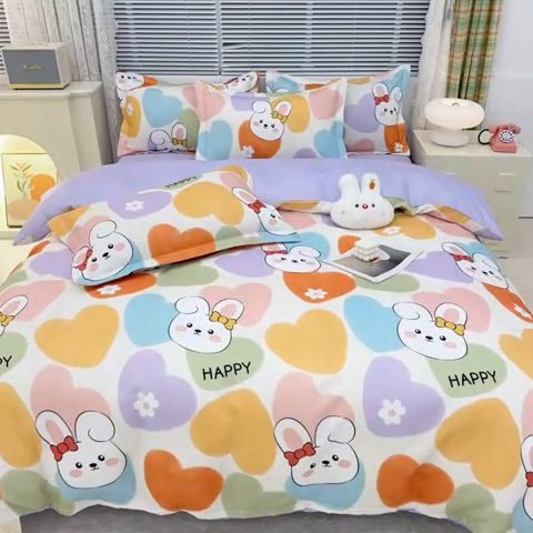 91家纺网 家纺一手货源 找家纺 友承 2025新款亲肤磨毛植物羊绒印花四件套 安心兔