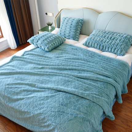 尚品绵羊毛毯 2025新款轻奢高档仿皮草婚庆盖毯双层加厚毛毯-奢想空间 奢想空间-北欧绿