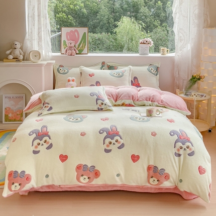 91家纺网 家纺一手货源 找家纺 （总）卢赛尔 2024新款5D雪花绒加厚保暖双面绒四件套