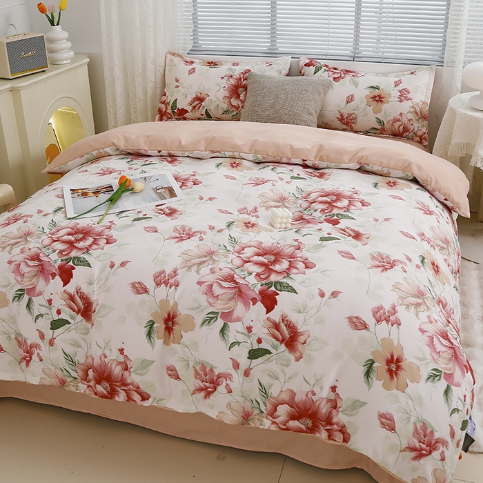 91家纺网 家纺一手货源 找家纺 友承 2025新款亲肤磨毛植物羊绒印花四件套 傍花随柳