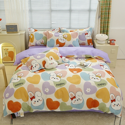 友承 2025新款亲肤磨毛植物羊绒印花四件套 安心兔