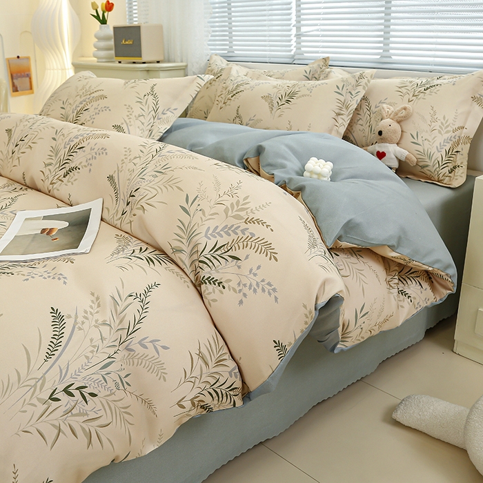 91家纺网 家纺一手货源 找家纺 友承 2025新款亲肤磨毛植物羊绒印花四件套 芳草