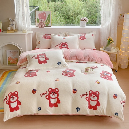 91家纺网 家纺一手货源 找家纺 （总）卢赛尔 2024新款5D雪花绒加厚保暖双面绒四件套