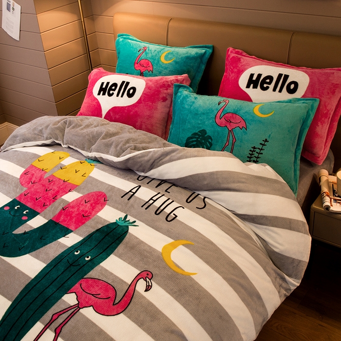 91家纺网 家纺一手货源 找家纺 凡客 2024新款牛奶绒大版印花四件套 匆匆那年