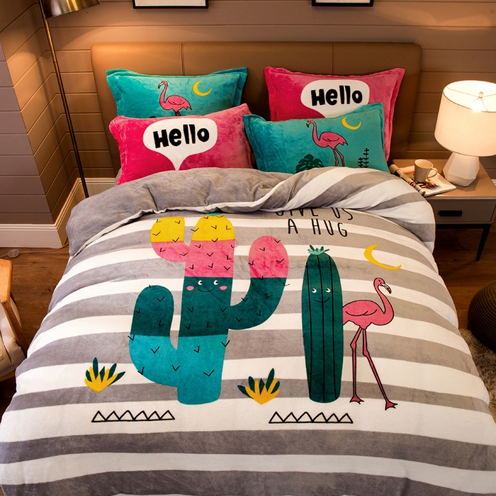 91家纺网 家纺一手货源 找家纺 凡客 2024新款牛奶绒大版印花四件套 匆匆那年