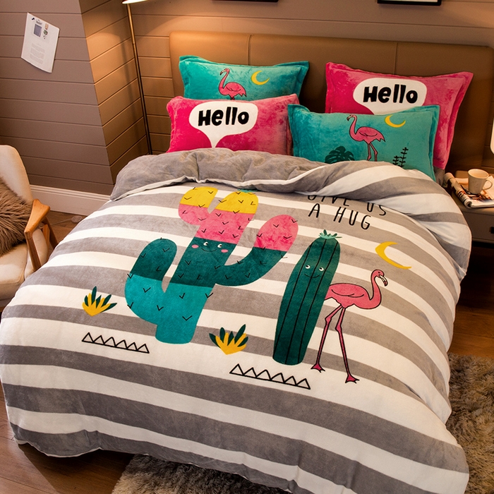 91家纺网 家纺一手货源 找家纺 凡客 2024新款牛奶绒大版印花四件套 匆匆那年