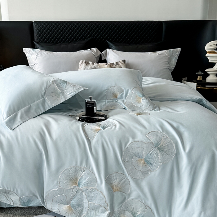 91家纺网 家纺一手货源 找家纺 沐白家居 2024新款100支长绒棉磨毛四件套 云思蓝