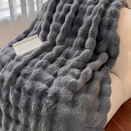 91家纺网 家纺一手货源 找家纺 2024新款A类法式高克重兔绒多功能毛毯被套双用盖毯 高级黑-毛毯