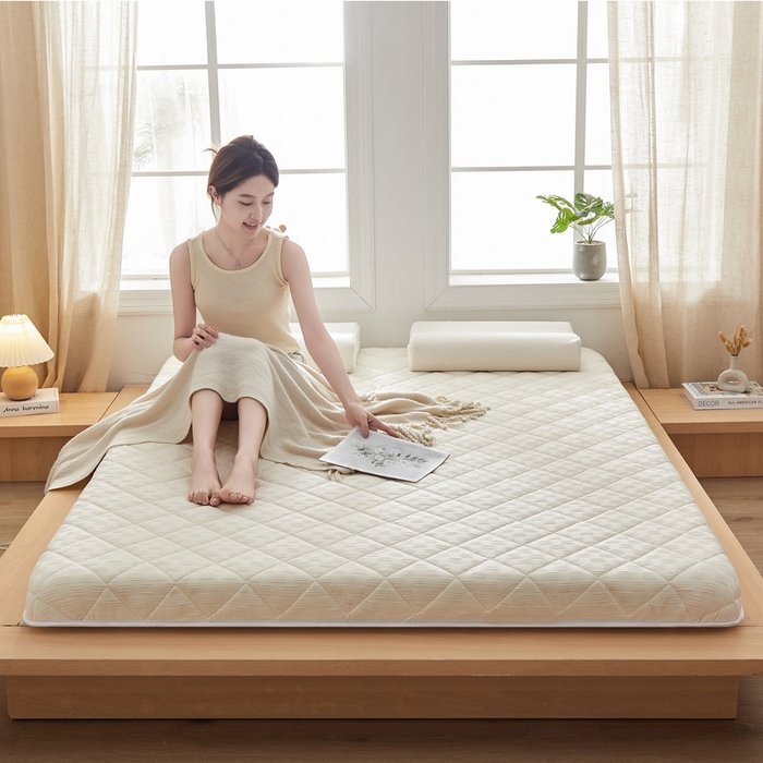 91家纺网 家纺一手货源 找家纺 2024新款A类华夫格大豆纤维抗压床垫【床垫遮盖物】 单边华夫格-米黄