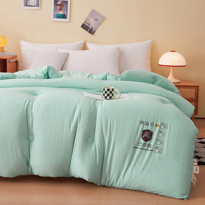 91家纺网 家纺一手货源 找家纺 仁凯家纺 2024新款无染华夫格无染大豆被被子被芯-风格二 水波绿