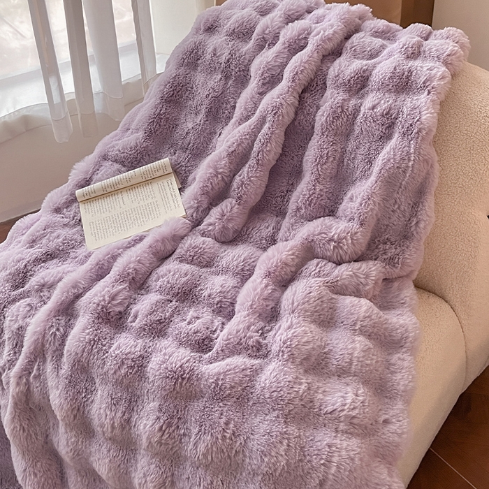 91家纺网 家纺一手货源 找家纺 2024新款A类法式高克重兔绒多功能毛毯被套双用盖毯 香芋紫-毛毯