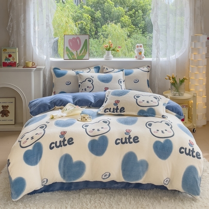 91家纺网 家纺一手货源 找家纺 （总）卢赛尔 2024新款5D雪花绒加厚保暖双面绒四件套