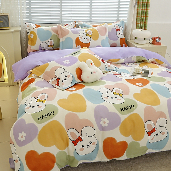 91家纺网 家纺一手货源 找家纺 友承 2025新款亲肤磨毛植物羊绒印花四件套 安心兔