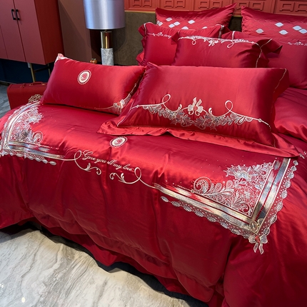 91家纺网 家纺一手货源 找家纺 （总）2024新款100支全棉高支密锦缎婚庆多件套