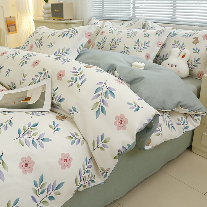 91家纺网 家纺一手货源 找家纺 友承 2025新款亲肤磨毛植物羊绒印花四件套 莫妮卡