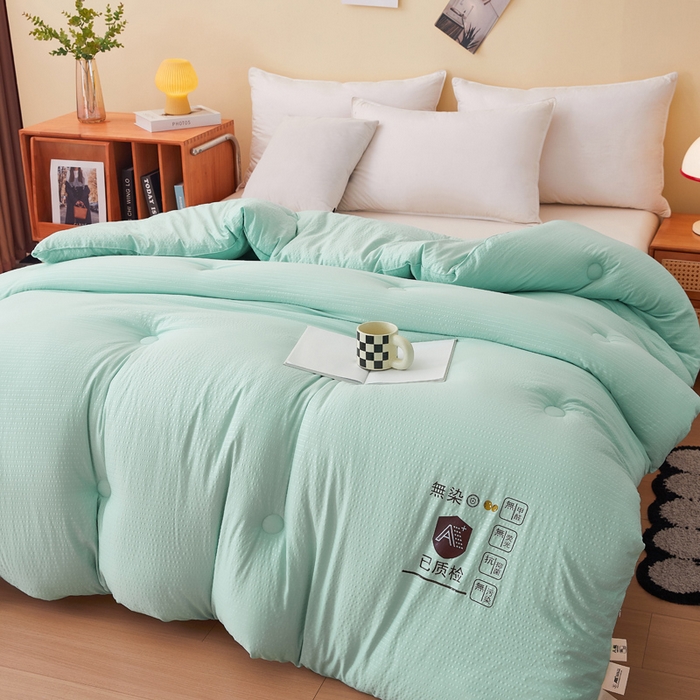 91家纺网 家纺一手货源 找家纺 仁凯家纺 2024新款无染华夫格无染大豆被被子被芯-风格二 水波绿