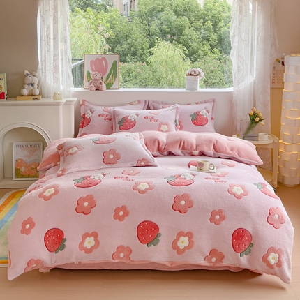 91家纺网 家纺一手货源 找家纺 （总）卢赛尔 2024新款5D雪花绒加厚保暖双面绒四件套