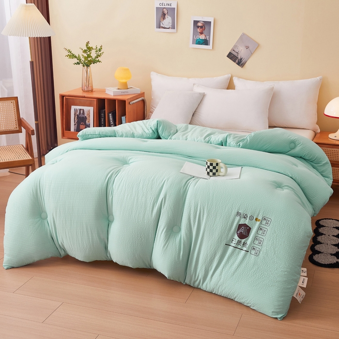 91家纺网 家纺一手货源 找家纺 仁凯家纺 2024新款无染华夫格无染大豆被被子被芯-风格二 水波绿