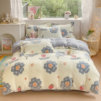 91家纺网 家纺一手货源 找家纺 （总）卢赛尔 2024新款5D雪花绒加厚保暖双面绒四件套