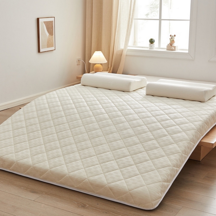 91家纺网 家纺一手货源 找家纺 2024新款A类华夫格大豆纤维抗压床垫【床垫遮盖物】 单边华夫格-米黄