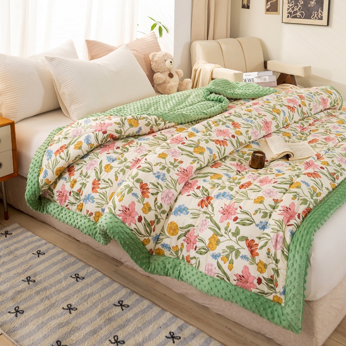 91家纺网 家纺一手货源 找家纺 锦鹭被业  2024款A类全棉纯棉豆豆被春秋空调夏凉加厚冬被子一览芳华-绿