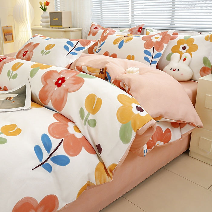 91家纺网 家纺一手货源 找家纺 友承 2025新款亲肤磨毛植物羊绒印花四件套 花海