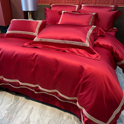 91家纺网 家纺一手货源 找家纺 （总）2024新款100支全棉高支密锦缎婚庆多件套