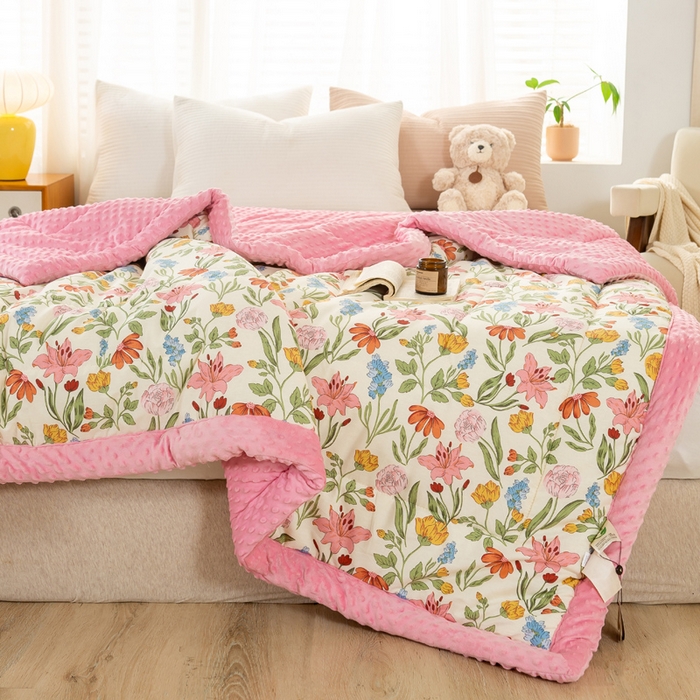 91家纺网 家纺一手货源 找家纺 锦鹭被业  2025款A类全棉纯棉豆豆被春秋空调夏凉加厚冬被子一览芳华-粉