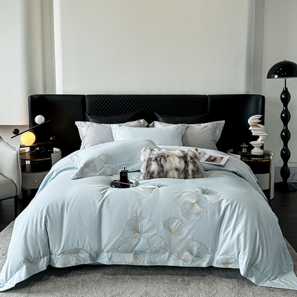 沐白家居 2024新款100支长绒棉磨毛四件套 云思蓝