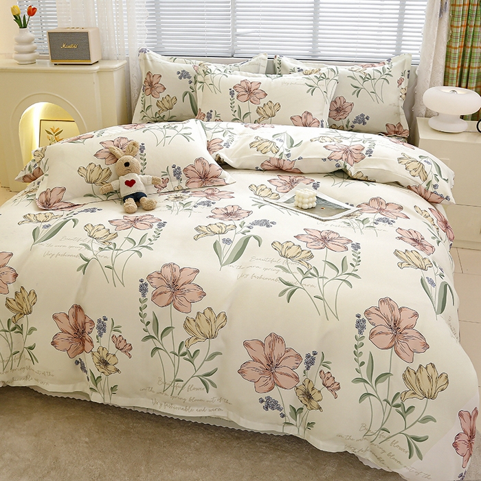 91家纺网 家纺一手货源 找家纺 友承 2025新款亲肤磨毛植物羊绒印花四件套 柳暖花开