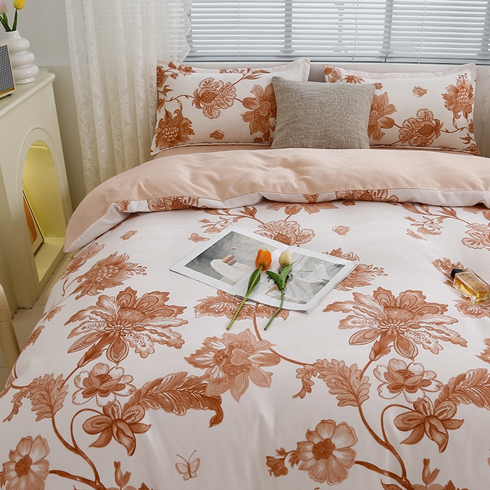 91家纺网 家纺一手货源 找家纺 友承 2025新款亲肤磨毛植物羊绒印花四件套 萱花宜梦