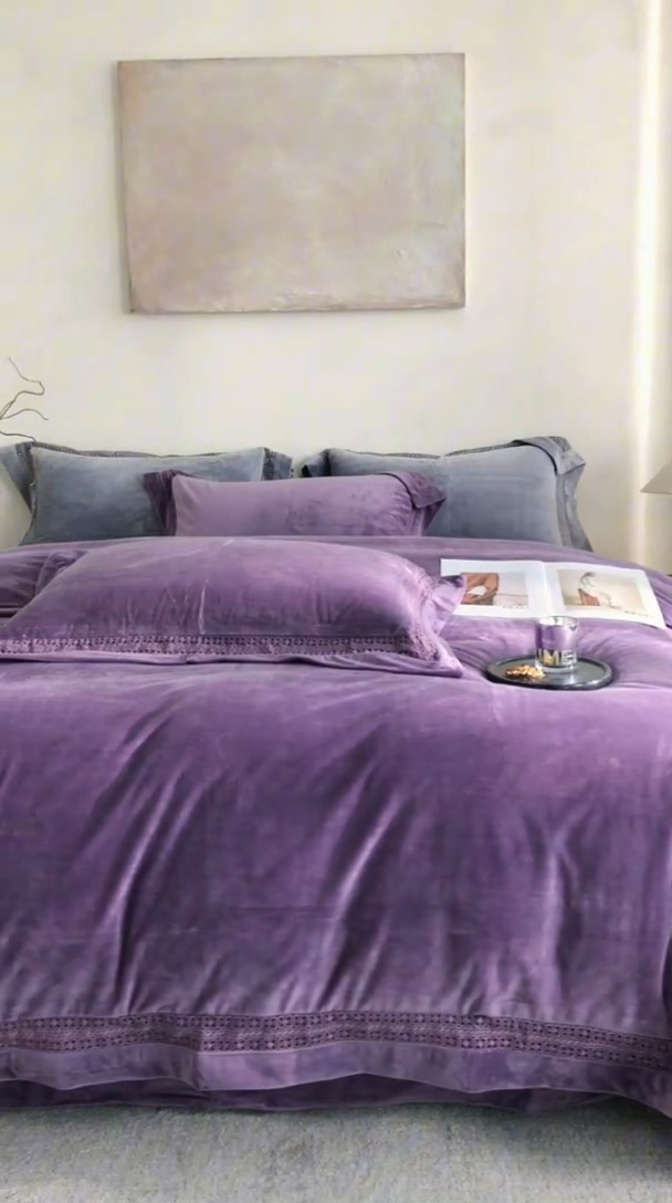 91家纺网 家纺一手货源 找家纺 时亿家居 2024新款300g婴肤绒四件套-梦系列 梦 凯莉紫