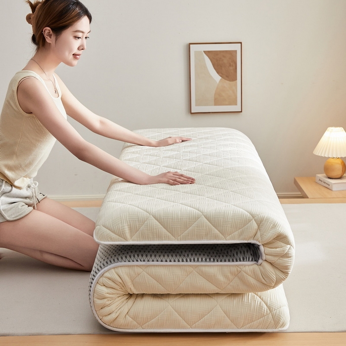 91家纺网 家纺一手货源 找家纺 2024新款A类华夫格大豆纤维抗压床垫【床垫遮盖物】 单边华夫格-米黄