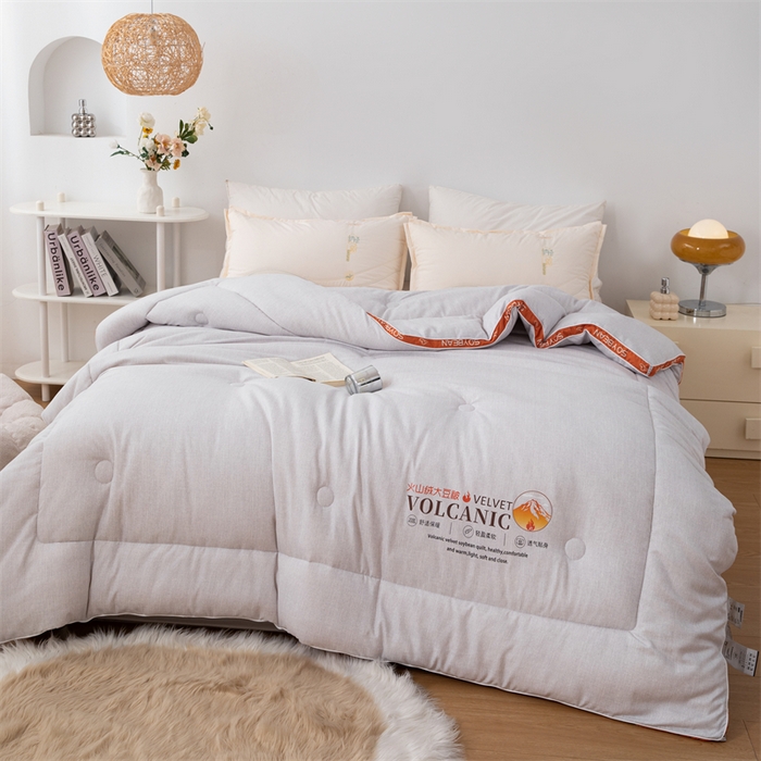 91家纺网 家纺一手货源 找家纺 爱来伊家纺 2024新款火山绒大豆被立体边大豆纤维冬被被子被芯春秋被 火山绒大豆被-浅灰