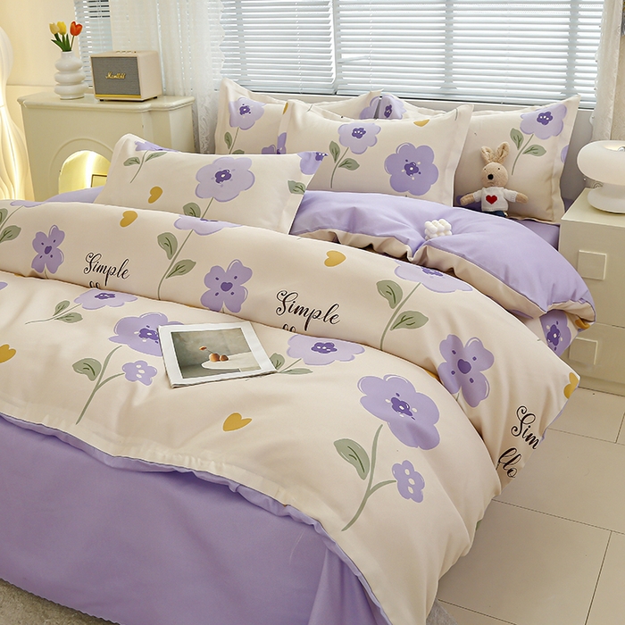 91家纺网 家纺一手货源 找家纺 友承 2025新款亲肤磨毛植物羊绒印花四件套 初夏桔紫