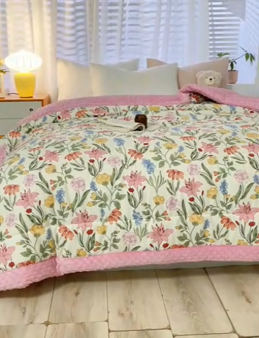 91家纺网 家纺一手货源 找家纺 锦鹭被业  2025款A类全棉纯棉豆豆被春秋空调夏凉加厚冬被子玫瑰物语