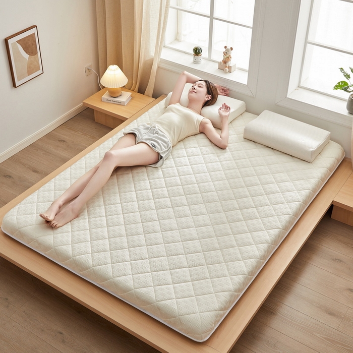 91家纺网 家纺一手货源 找家纺 2024新款A类华夫格大豆纤维抗压床垫【床垫遮盖物】 单边华夫格-米黄