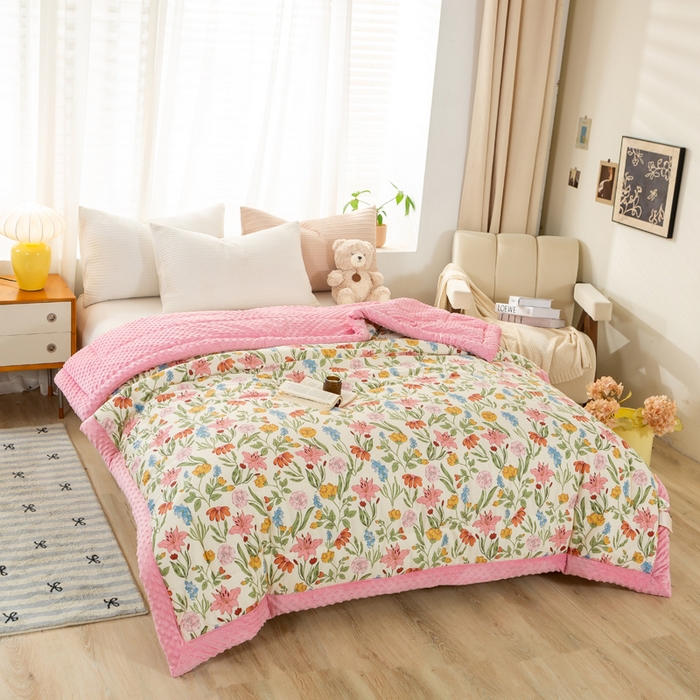 91家纺网 家纺一手货源 找家纺 锦鹭被业  2025款A类全棉纯棉豆豆被春秋空调夏凉加厚冬被子一览芳华-粉