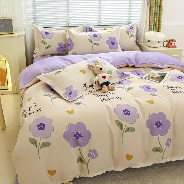 91家纺网 家纺一手货源 找家纺 友承 2025新款亲肤磨毛植物羊绒印花四件套 初夏桔紫