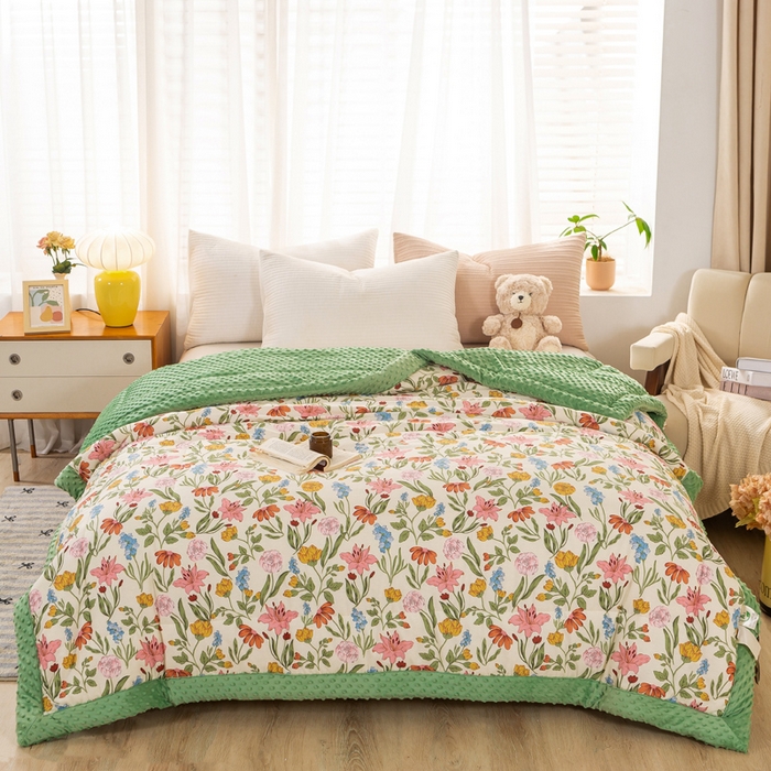 91家纺网 家纺一手货源 找家纺 锦鹭被业  2024款A类全棉纯棉豆豆被春秋空调夏凉加厚冬被子一览芳华-绿