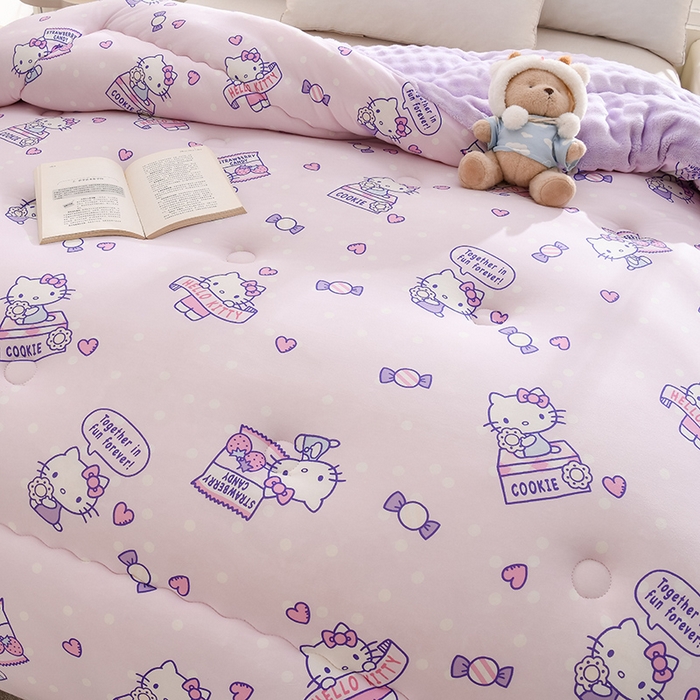 91家纺网 家纺一手货源 找家纺 艾兜坊 2024新款A类针织棉兔毛绒被冬被春秋被被芯被子 凯蒂猫-朵朵