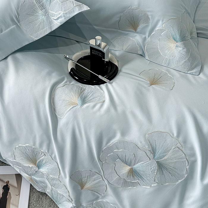 91家纺网 家纺一手货源 找家纺 沐白家居 2024新款100支长绒棉磨毛四件套 云思蓝