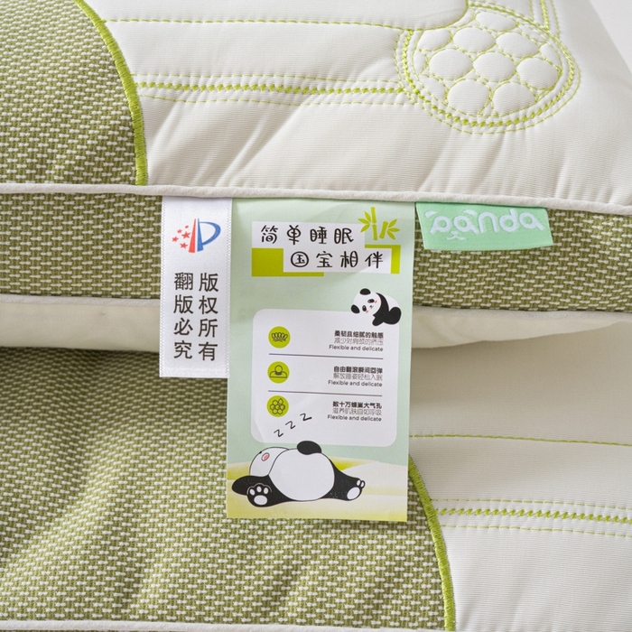 91家纺网 家纺一手货源 找家纺 芯奇想 2024新款熊猫呼呼乳胶护颈枕48*74cm 熊猫呼呼-绿色