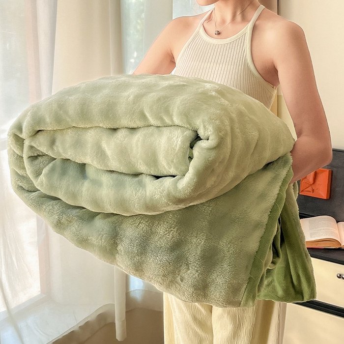 91家纺网 家纺一手货源 找家纺 2024新款A类法式高克重兔绒多功能毛毯被套双用盖毯 清新绿-毛毯