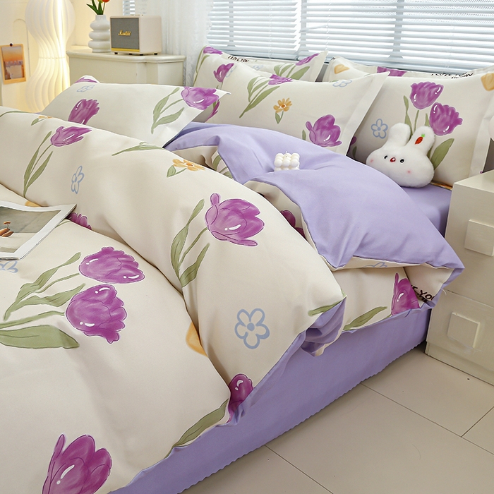 91家纺网 家纺一手货源 找家纺 友承 2025新款亲肤磨毛植物羊绒印花四件套 花之韵