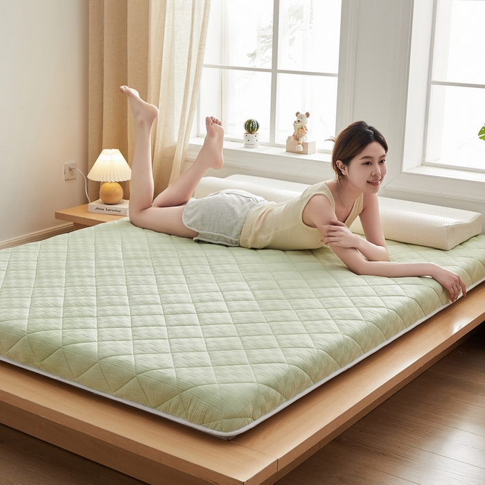 91家纺网 家纺一手货源 找家纺 2024新款A类华夫格大豆纤维抗压床垫【床垫遮盖物】 单边华夫格-清新绿