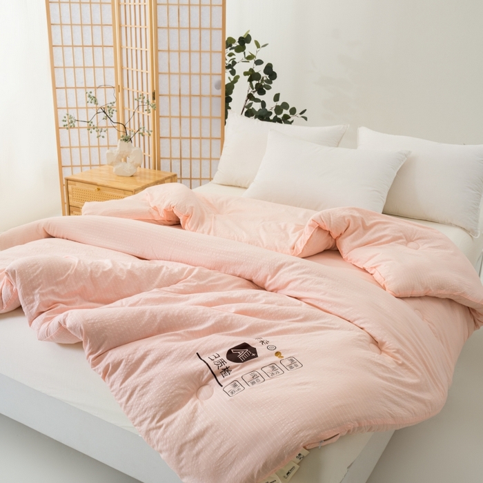 91家纺网 家纺一手货源 找家纺 仁凯家纺 2024新款无染华夫格大豆被冬被春秋被家用被子被芯(提供买家秀)-风格一 樱花粉